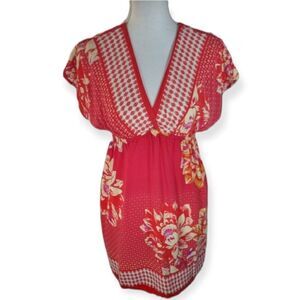 XHILARATION ORANGE/RED FLORAL KIMONO DRESS SZ.XS EUC
